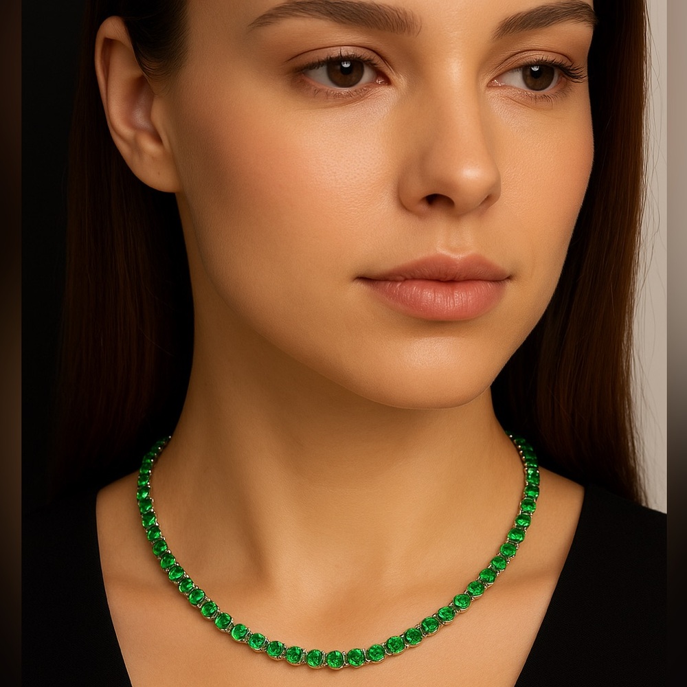 7mm 20-Inch Green Gemstone Tennis Necklace